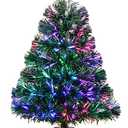 24inch Green Fiber Optic Christmas Tree,Pre-Lit Artificial Mini Christmas Tree, Tabletop Small Xmas Tree with Stars Holiday Home Decorations