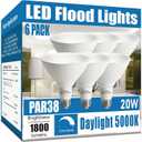 Par38 led Flood Lights Outdoor Light Bulb,Dimmable 1800LM,20W Replace up to 200W,Outdoor Flood Light Bulbs for Backyard,Garage,Porch,Garden,6 Pack 5000K Daylight