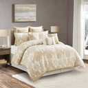 Stratford Park Beige and Gold Comforter Set Queen Size, 9 Piece Jacquard Floral Bedding Set, All Season, Ultra-Soft, Matching Pillows & Shams, Bed Skirt