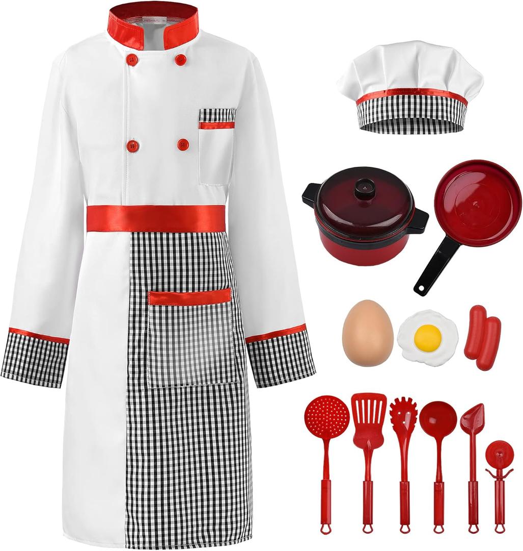 ReliBeauty Kids Chef Costume Set for Kids Boys Girls Role Play with Detachable Apron (3T/100)