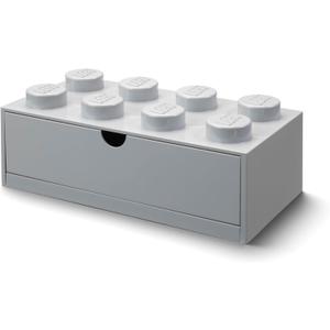 ROOM Copenhagen Lego Storage Brick 8 Desk Drawer, 8-Stud Stackable Tabletop Storage Box, 12.4 x 6.2 x 4.4 in, Stone Grey