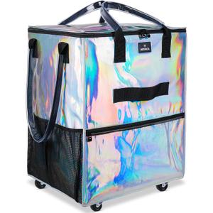 Large Reusable Grocery Bag On Wheels, 130L Foldable Shopping Trolley with 5 Enhanced Stability Wheels, Water Resistant, Multiple Pockets & Heavy Duty Handle, for Groceries, Outdoor, Gradient Silver