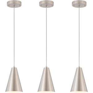 Brushed Nickel Pendant Lights Kitchen Island,Dining Room Light Fixtures Over Table 3 Pack with Silver Cone Metal Shade, Modern Farmhouse Small Chandeliers,Adjustable Cord Hanging Lighting for Sink