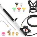 24FT Pressure Washer Telescoping Wand, Power Washer Extension Wands with 5 Spray Nozzle Tips, Stainless Steel Curve Wands, Pivoting Coupler and Support Harness, 4000 PSI
