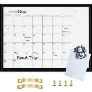 Dry Erase Monthly Calendar White Board for Wall, Solid Wood Black Frame Magnetic Whiteboard,Small Planning Board for Office, School and Home, Hanging Board for Schedule,11.8" x 15.7"(YL-BK-3040-A)