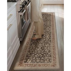 Color&Geometry Anti Fatigue Kitchen Mats for Floor 24x87, Vintage Decor, Easy Clean, Waterproof & Oil Proof, 0.4" Thick Cushioned, Non-Slip Kitchen Runner Rug for Sink, Laundry, Office, Light Taupe