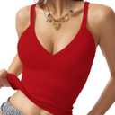 MANGOPOP Women's Ribbed Tank Tops V Neck Racerback Camisole Summer Slim Fit Workout Sleeveless 2026 Trendy Top (Red, S)