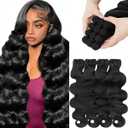 14A Human Hair Bundles 22 24 26 28 Inch Body Wave 100% Unprocessed Brazilian Virgin Hair 4 Bundles Human Hair Extensions Quick Weave No Tangle Shedding Silky Soft