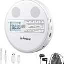 CD Player Portable, Rechargeable Portable CD Player with Dual Speakers and Anti Skip,CD,Dual Bluetooth,FM Transmission,USB,AUX,LCD Display,Sensitive Button,Repeat,10 Speeds for Home Car White