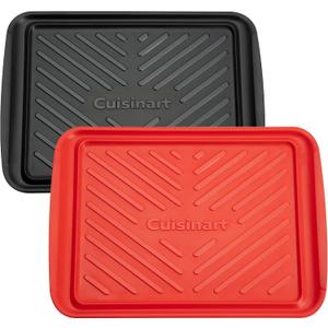 Cuisinart Grilling Prep & Serve Trays, 17x10.5 inch BBQ Tray Safe for Food Handling, 2 Dishwasher Safe Nesting Trays Black & Red, Perfect Grilling Accessories for Cooked & Raw Meat, Fits 6 Burgers