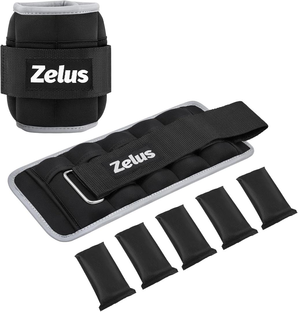 ZELUS 1 Pair Adjustable Ankle Weights, 2 4 6 8 10 lb Modularized Leg Weight Straps for Women Men, Weighted Ankle Weight Set with Removable Sandbags, 1-5 lb per Ankle Strap for Gym Yoga Jogging Walking (BK-Reflective strips)