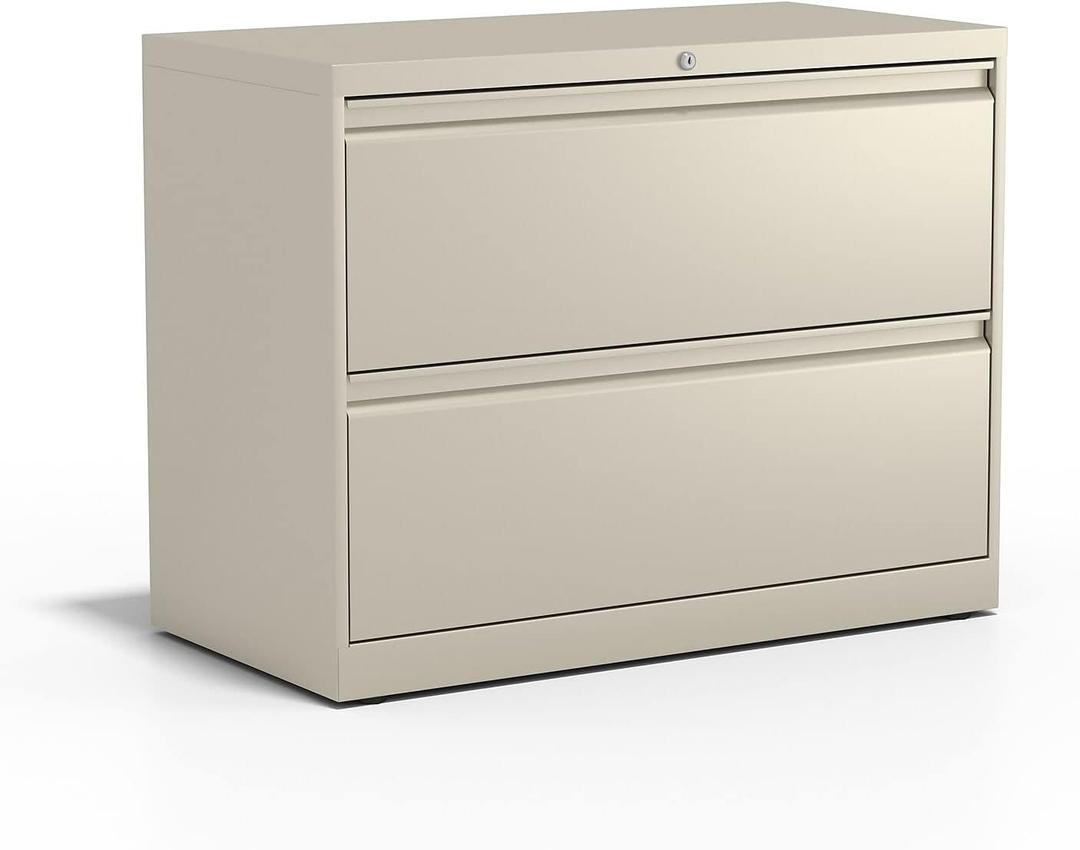 STAPLES 2-Drawer Lateral File Cabinet, Letter & Legal Size Documents, Lockable, 36" W x 18.62" D x 28.15" H, Putty/Beige