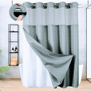 ADABOO Clear Shower Curtain with Snap-in Fabric Liner Set, Waffle Design, No Hook Washable Shower Curtain for Bathroom, Color: Grey, Size: 71"W x 75"L (Pack of 1)