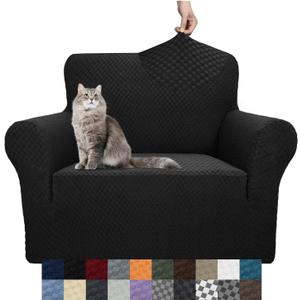 YEMYHOM Couch Cover Latest Jacquard Design High Stretch Sofa Chair Covers for Living Room, Pet Dog Cat Proof Armchair Slipcover Non Slip Magic Elastic Furniture Protector (Small, Black) (Small (31"-46"))