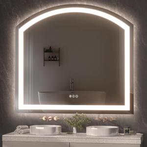 Hasipu 40" x 36" Arch LED Bathroom Mirror, Frontlit Wall-Mounted Vanity Mirror with Lights, Defogging, Smart Touch, Dimmable 3 Color Modes, Safety Shatterproof Glass Coating