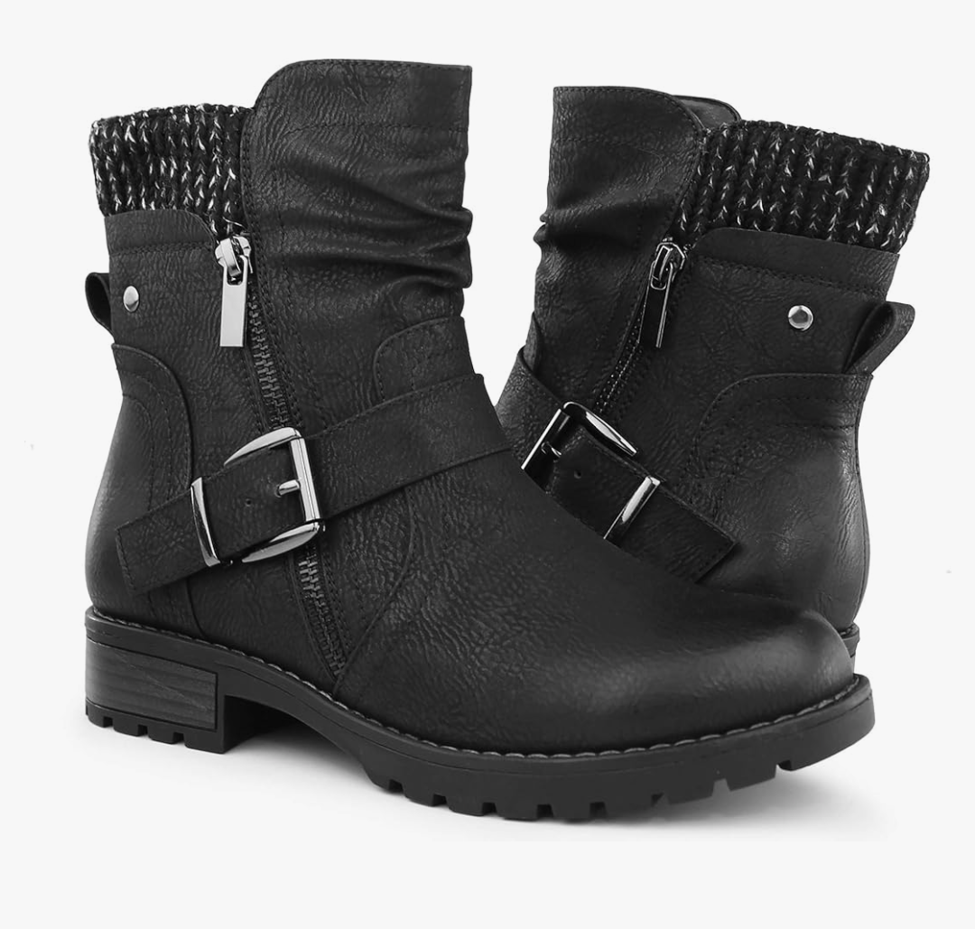 Hawkwell Women's Combat Boots Fashion Side Zipper Buckle Ankle Booties Size 9