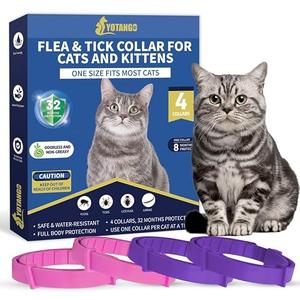 4 Pack Flea Collar for Cats, 32 Months Flea and Tick Prevention for Cats, Waterproof Cat Flea Collar, Natural Cat Flea and Tick Treatment, Adjustable Flea and Tick Collar for Cats Kittens(Pink&Purple)