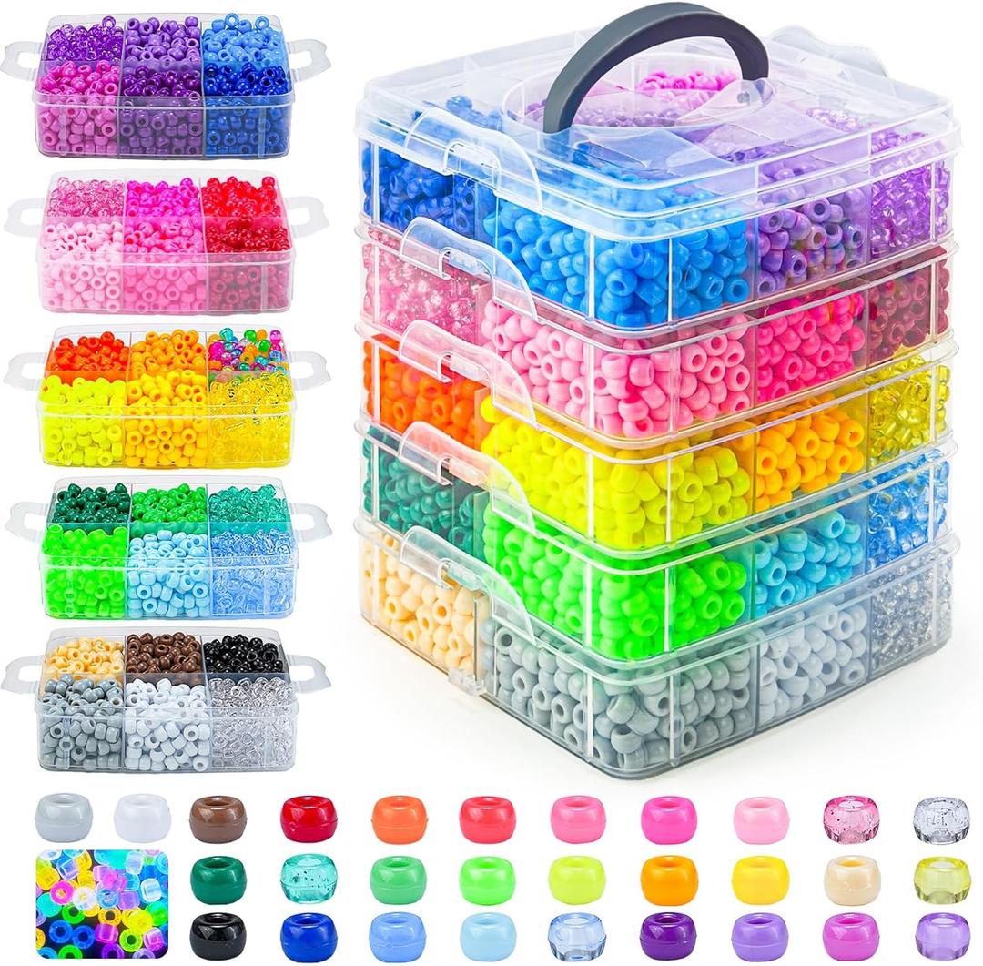 Gionlion 5250 PCS Pony Beads 30 Assorted Colors Includes Glow in The Dark Bead, Kandi Beads for Jewelry Making, Friendship Bracelet, 6x9mm Hair Bead for Braids in Shock Resistant Packaging