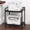 21"x15.8" Large Printer Stand with Storage, 2-Tier Under Desk Printer Table, Rolling Printer Cart with Lockable Wheels for Home, Office (Black)