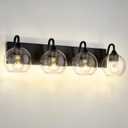 Emak Modern 29 Inch Black Vanity Lights, 4-Light Bathroom Vanity Light with Clear Glass Shade, Farmhouse Globe Bathroom Light Fixtures Over Mirror, VL118-BK-CG-4