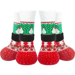 EXPAWLORER Christmas Anti-Slip Soft Dog Socks for Hardwood Floor, Warm Dog Shoes, Paw Protectors for Cold Pavement, Prevent Licking, Traction Control for Small Medium Large Senior Dogs