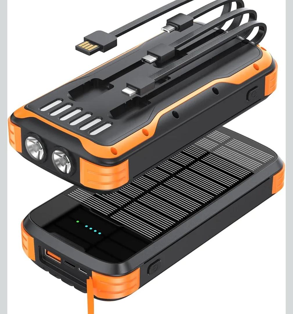 MINRISE Solar Power Bank 40000mAh, Portable Charger PD 20W Fast Charging Solar Charger Power Bank Built in 4 Cables and USB-C in/Output, Camping Essentials External Battery Pack with Flashlights