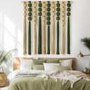 Macrame Wall Hanging Large Boho Wall Decor Natural Green Jute Sphericity Cotton Textile Wall Hanging Geometric Art Fiber Yarn Art Handmade For Living Room Bed Room Apartment Wedding Party 39" Wx39" L