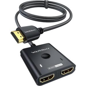 HDMI Switch 2 in 1 Out 4K@60Hz, WARRKY[with 3.3ft Fixed Braided HDMI Cable, Aluminum Case, 2K@144Hz, HDCP 2.2] Bidirectional 2x1 Switcher Splitter Compatible for PS5/4, Xbox, Roku, FireStick, Switch (Black)