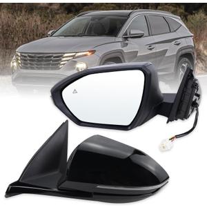 Left Driver Side Door Mirror Compatible With 2022 2023 2024 2025Hyundai Tucson With Power Glass Manual Folding Turn Signal Heated Blind Spot Black Replace#HY1320328 (8 Pins)