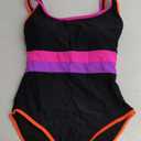 popvil One Piece Swimsuit Tummy Control Womens Bathing Suits Modest Curvy Neon Sexy Sport Swimwear (Medium, Black Purple)
