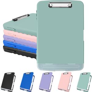 Clipboard with Storage, Plastic Clipboards 8.5"x11" with Pen Holder, High Capacity Nursing Clipboard Folder, Side Opening Storage Clip Board for Office Work Nurses Teachers (Grey Green)