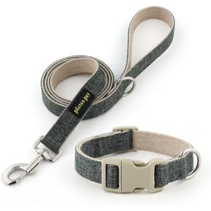 Plutus Pet Cotton Hemp Dog Collar and Leash Set, Adjustable Collar for Small, Medium, and Large Dogs, Heavy Duty and Soft on Skin, Gray, XS