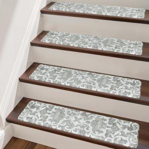 PURE ERA Cushioned Stair Mat, 8 x 30 Inch Non-Slip Stair Treads, Staircase Step Treads Foam Stair Pads, Tape Free Durable Stair Treads for Wooden Steps Washable, Easy to Clean (12 Pieces)