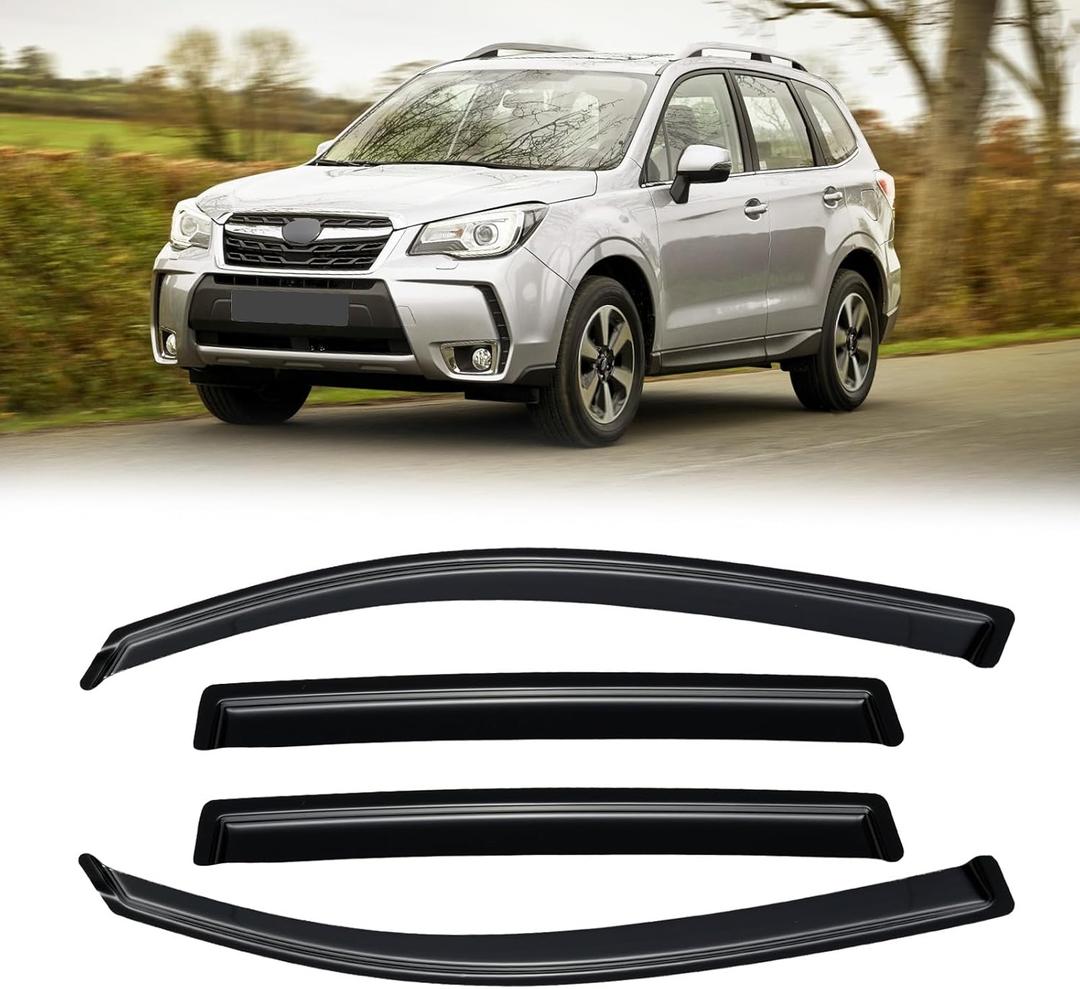 Rain Guards for 2014-2018 Subaru Forester, Out-Channel Window Visor Shields Vent Deflector Shade Wind Dark Smoke 2015 2016 2017, Tape-On Outside-Mount, 4PCS