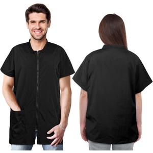 MCEAST 2 Pack Black Pet Groomer Uniforms with Full Zipper Water Resistant and Anti-Static Pet Smock Clothes for Women Men, XX-Large