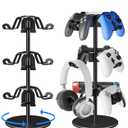 Aluminum Alloy Controller Holder 3 Layers,360 Degree Rotation Tier,Gaming Controller Stand for Xbox PS5 PS4 Switch,Headphone Stand,Headset Holder & Desk Mounts for 9 Packs Controller