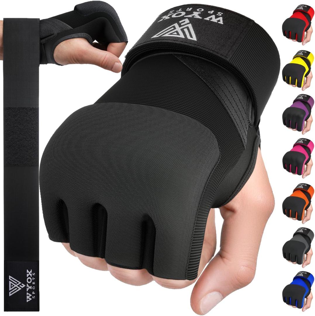 WYOX Gel Boxing Hand Wraps Inner Gloves for Men & Women, 80cm Quick Wrist Straps, Padded Knuckle Protection for Muay Thai Kickboxing, Hand Wraps for Boxing & Martial Arts (Black)