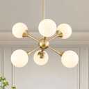 26" Glass Globe Chandelier, 6-Light Gold Sputnik Chandelier, Modern Ceiling Light Fixture for Dining Room, Kitchen Island, Foyer, Living Room