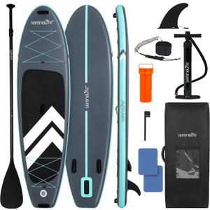 SereneLife Ultra-Light Inflatable Stand Up Paddle Board with Premium SUP Accessories - Extra Wide Stable Design with Non-Slip EVA Deck Pad for Youth and Adults of All Skill Levels - 350 lbs Capacity