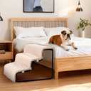 Dog Steps with Beside Pet Bed Set for Bed Window Sofa Dog Window Perch with Stairs for Small Pets Pet Steps and Window Perch with Sturdy Metal Frame and Soft Cushion for Small Dogs (with Pet Bed)