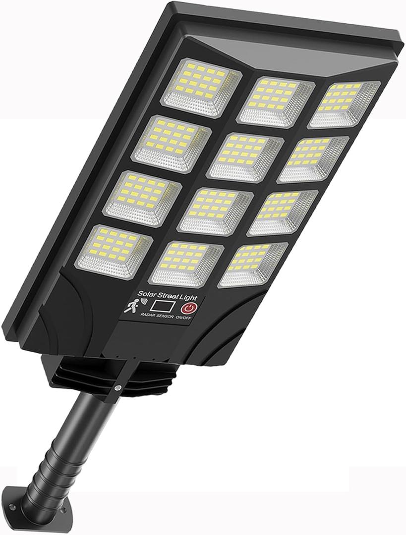 Solar Lights Outdoor Motion Sensor, 6500K Dusk to Dawn LED Solar Street Light with Remote Control, IP65 Waterproof Solar Flood Lights for Outside Garden Yard,1PC (White)