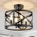 Matane Semi Flush Mount Ceiling Light, 4-Light 12inch Farmhouse Modern Light Fixture with X-Shape Cage, Industrial Rustic Ceiling Lamp for Kitchen, Dining Room, Bedroom, Hallway, Laundry Room, Black