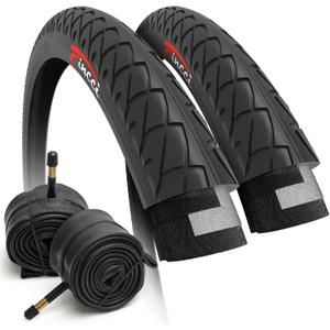 Fincci Pair of Bike Tires 26 x 2.125 Inch 54-559 Slick Foldable Tire Leno for Cycle Road Hybrid Street Bike - 26x2.125 Bicycle Tire Pack of 2