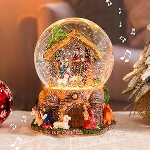 Christmas Snow Globe Musical - Santa Claus Reindeer Christmas Tree White Water Snow Globes with 7 Colors LED Light Change Music Box Home Christmas Decor for Kids 2025 New