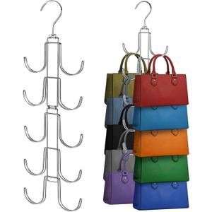 Purse Hanger for Closet, Collapsible Metal Purse Organizer with 20 Big Hooks(2 Pack), 360 Rotation for Better Organizer&Display, Foldable Bag Hangers Space Saving for Handbag, Belt, Scarve, Tie
