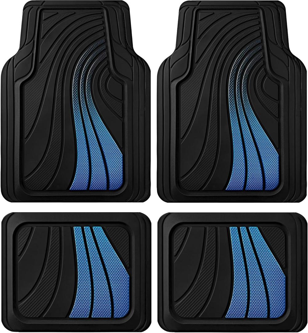 Road Comforts Car Floor Mats Full Set Front & Rear Car Floor Mats with Aluminum Design, Anti-Slip Backing, All-Weather Protection, Trim-to-Fit Car Mats for Most Sedans, SUVs & Vans - - Blue