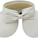 2 x Yountoon Sun Straw Visor Hats for Women Wide Brim Roll-Up Packable UPF 50+ (One Size, White)