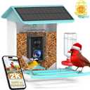 Bird Feeder with Camera- Free AI Forever for 1,1000+ Species Identification, 2K HD & Full Color Night Vision, Solar Powered Wireless Outdoor, Includes 64GB TF Card, Two-Way Audio, App Alerts (BF002, Light Blue)