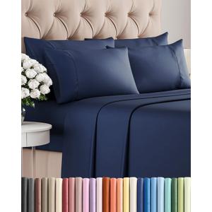 Cal King 6 Piece Sheet Set - Comfy, Breathable & Cooling - Soft Hotel Luxury Bedding for Women, Men, Kids, Teens and Children - 1 Flat & 1 Fitted Sheet & 4 Pillowcases with Deep Pockets - Navy Blue