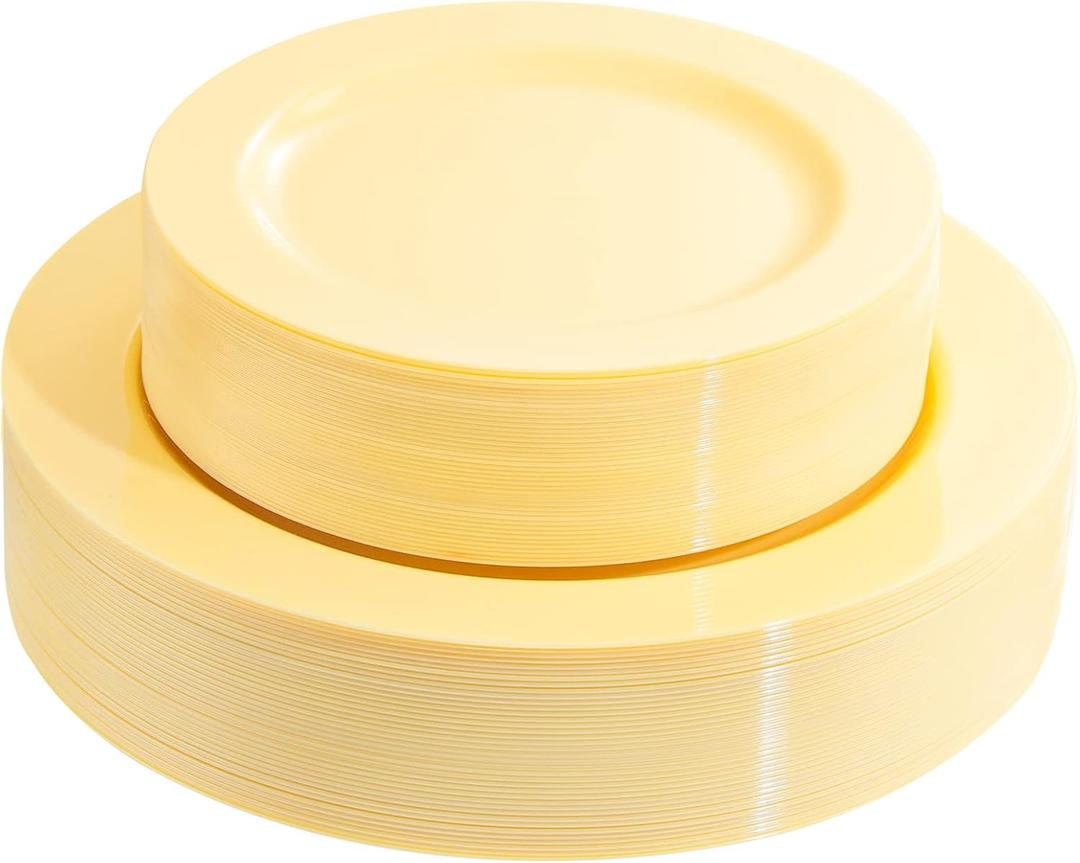FLOWERCAT 60PCS Yellow Plates - Heavy Duty Yellow Plastic Plates Disposable 10.25inch & 7.5inch for Birthday Party/Wedding/Spring - Serve for 30 guests